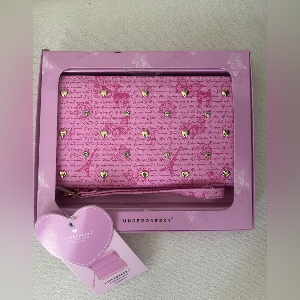 Underonesky Pink Heart-Embellished Large Wallet New